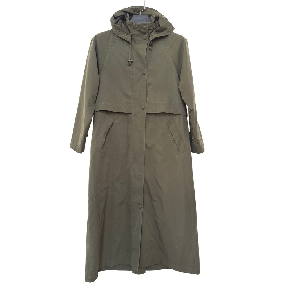 LL Bean Womens Petite Small Long Hooded Rain Trench Coat Olive Green OHJ63 - Picture 3 of 16